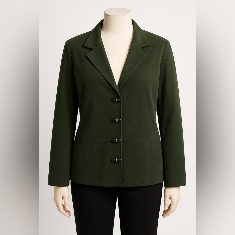 R&K Originals Olive Green‎ Jacket Women’s Size 18 Suede Look Silver Buttons